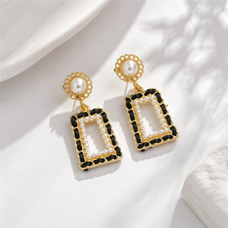 Unique Women'S Formal Wear - Anting Mutiara Persegi Geometris Perak 925,