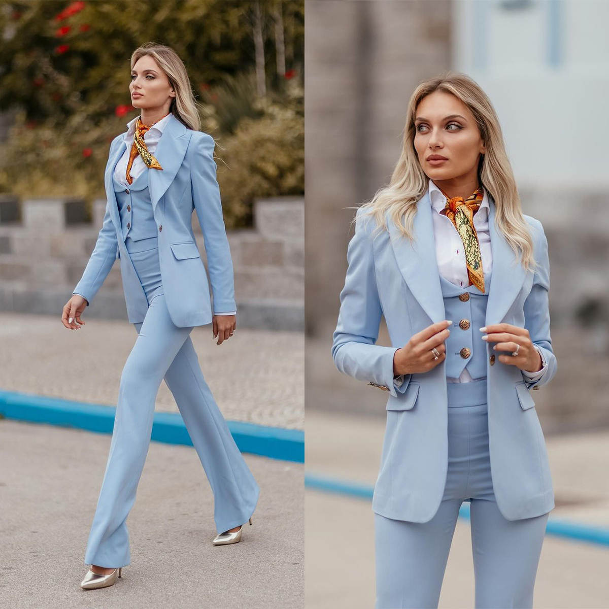 Women Formal Wear Tailor - Setelan Formal Wanita Biru Langit Kerah