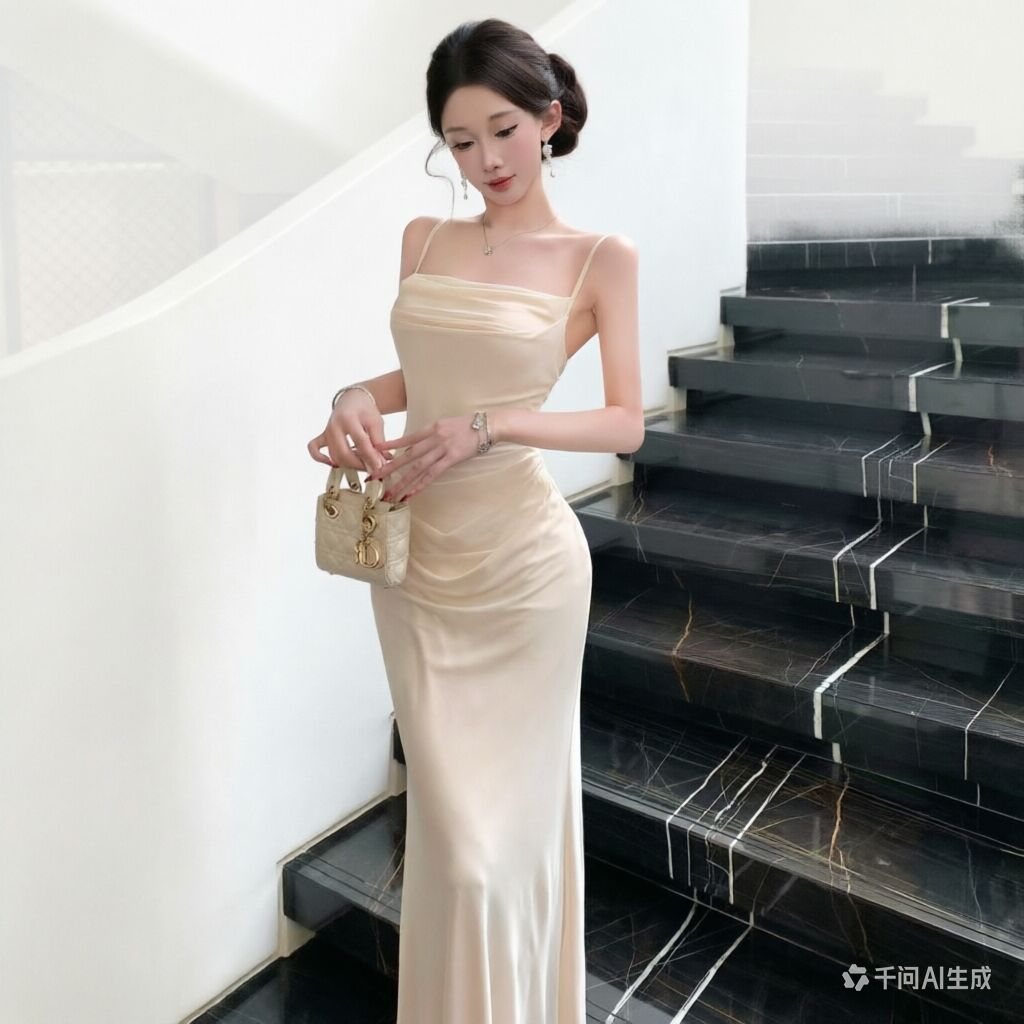 Gaun Slip Jaring Beige Chic, G - Formal Wear For Women Xl ulasan dan harga