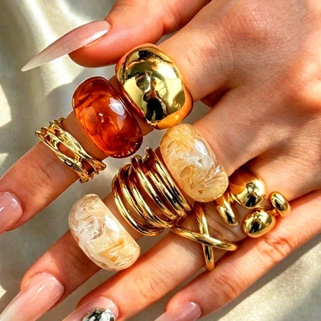 8Pcs Set Cincin Resin Geometri - Formal Wear Jewelry For Women ulasan dan harga