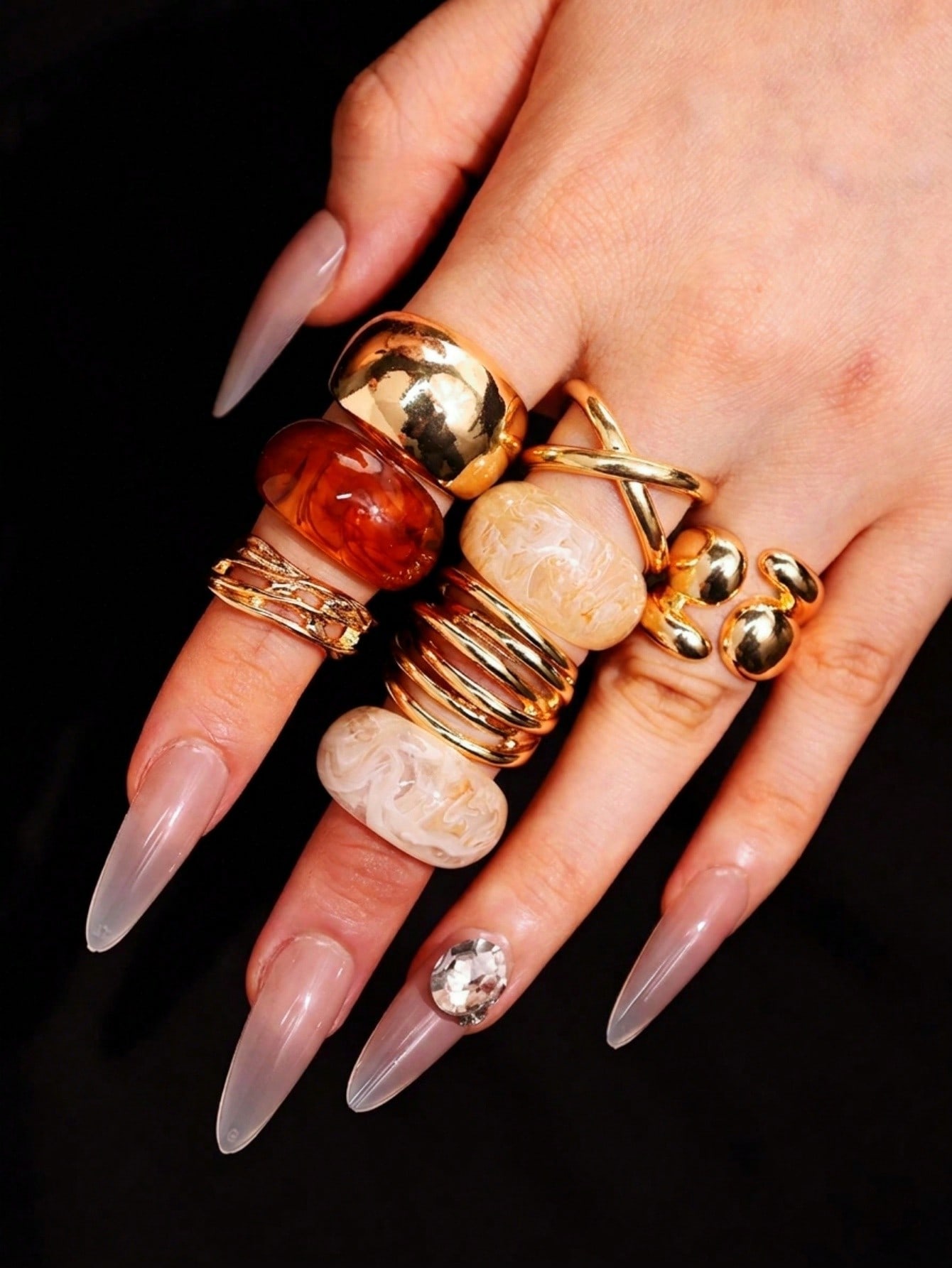 8Pcs Set Cincin Resin Geometri - Formal Wear Jewelry For Women ulasan dan harga