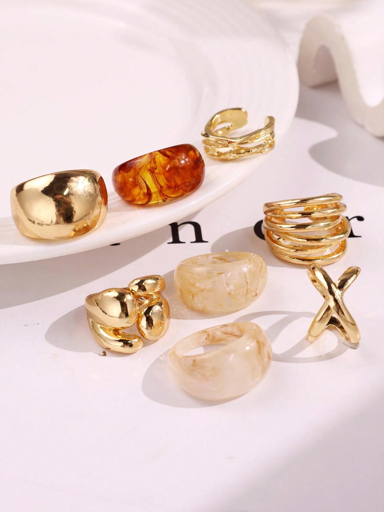 8Pcs Set Cincin Resin Geometri - Formal Wear Jewelry For Women ulasan dan harga