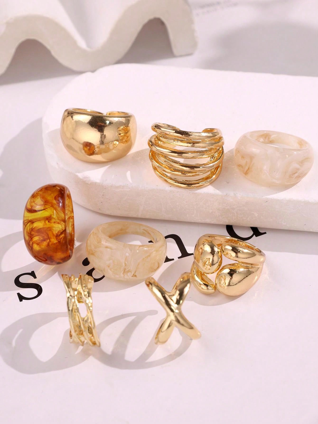 8Pcs Set Cincin Resin Geometri - Formal Wear Jewelry For Women ulasan dan harga