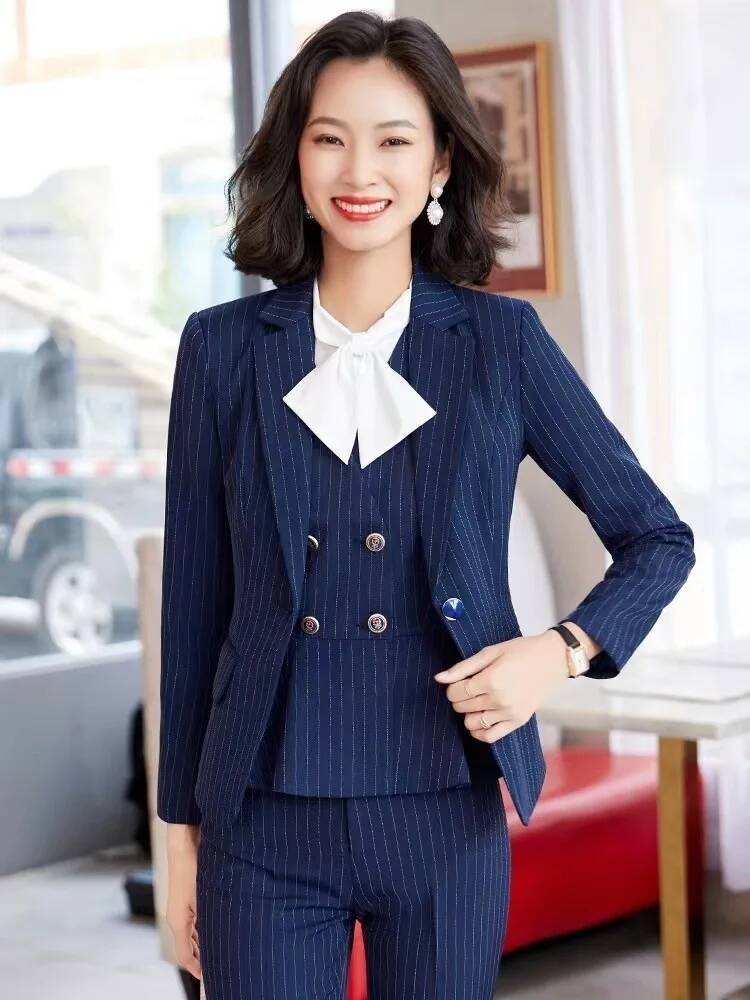 Setelan Bisnis Formal Bergaris - Women Formal Wear Interview ulasan dan harga